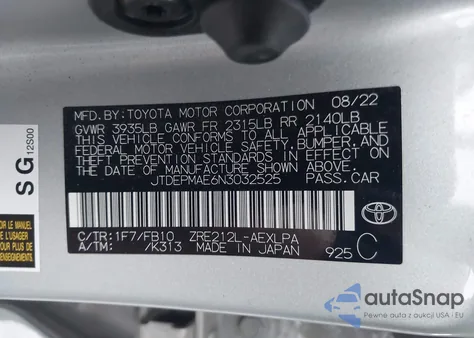 2022 Toyota Corolla Le from USA, damaged, VIN JTDEPMAE6N3032525